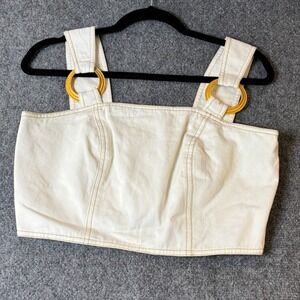 Vintage Cache Button Front Crop Top Sleeveless Denim Tank Top Gold Accent Size 8